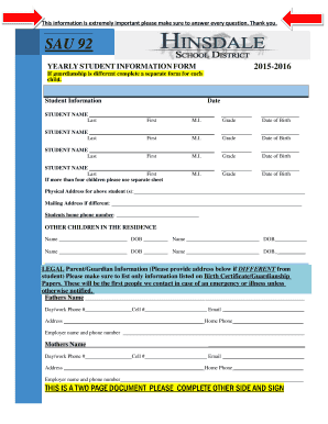 Yearly Student Information Form