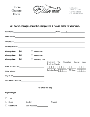Horse Race Change Form