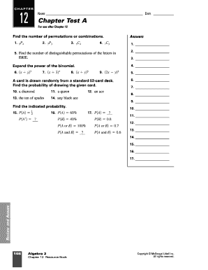Algebra 2 Chapter 12 Test A