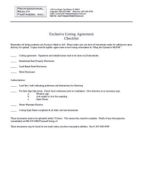 Exclusive Listing Agreement Checklist