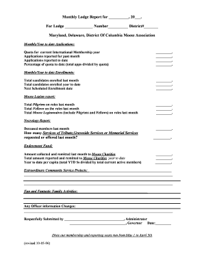 Monthly Lodge Report Form
