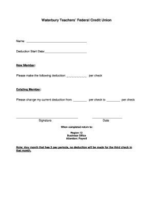 Waterbury Teachers Federal Credit Union Deduction Form
