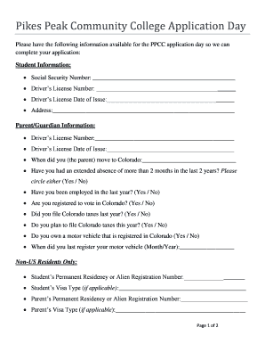Pikes Peak Community College Application Form