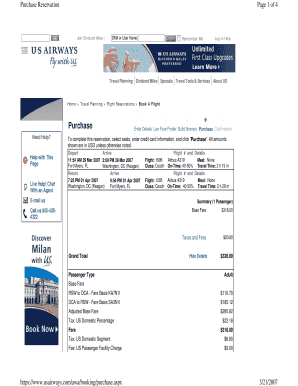 US Airways Flight Purchase Reservation