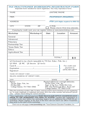 Tax Practitioner Workshops Registration Form
