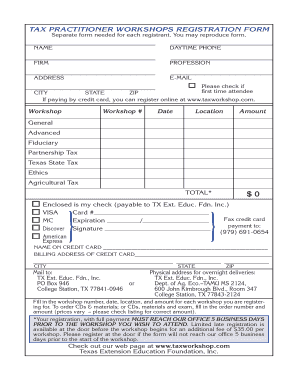 Tax Practitioner Workshops Registration Form