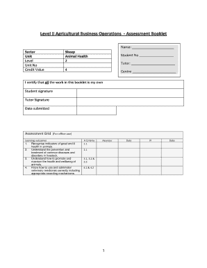 Level II Agricultural Business Operations - Animal Health Assessment Booklet