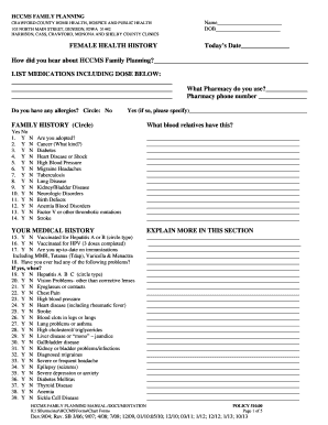 HCCMS Family Planning Health History Form