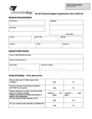 UK Student Financial Support Application Form