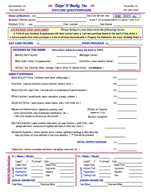 Daycare Expense Questionnaire