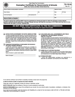 Utah Sales Tax Exemption Certificate for Governments and Schools