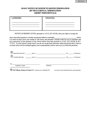 10 Day Notice of Month to Month Termination