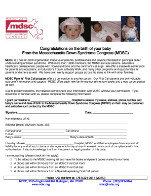 Massachusetts Down Syndrome Congress New Parent Permission Form