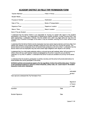 Academy District 20 Field Trip Permission Form