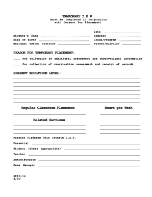 Temporary IEP Form
