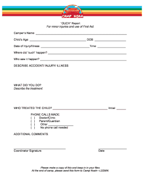 Camp Noah Ouch Report Form