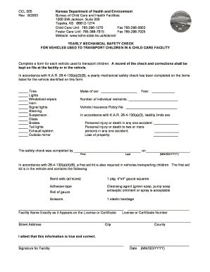 Kansas Child Care Vehicle Safety Check Form