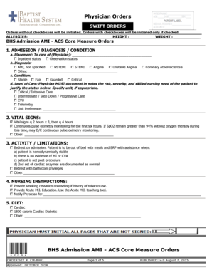 Physician Orders for Acute Myocardial Infarction