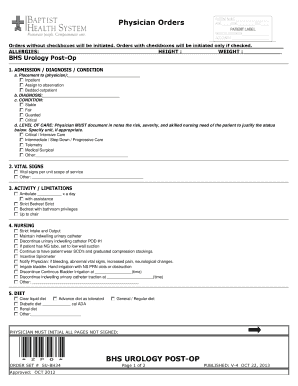 BHS Urology Post-Op Orders