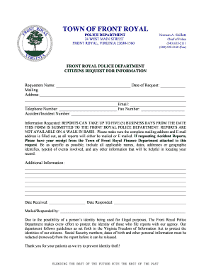 Front Royal Police Department Citizens Request for Information