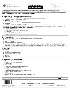 BHS Acute Renal Failure Admission Orders