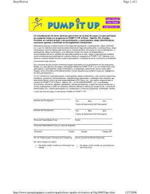 Formulario de exención de responsabilidad de PUMP IT UP