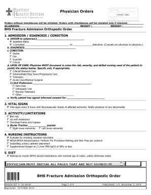 BHS Fracture Admission Orthopedic Order