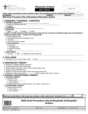 Post-Procedure Hip Arthroplasty Orthopedic Orders