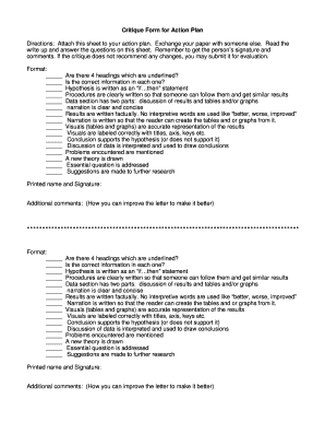 Critique Form for Action Plan