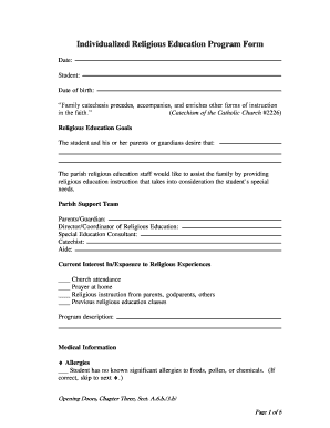 Individualized Religious Education Program Form