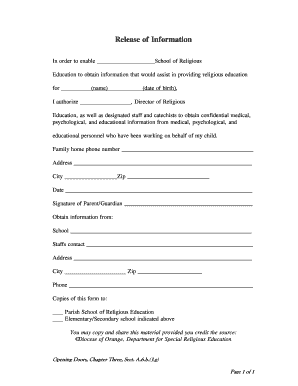 Release of Information for Religious Education