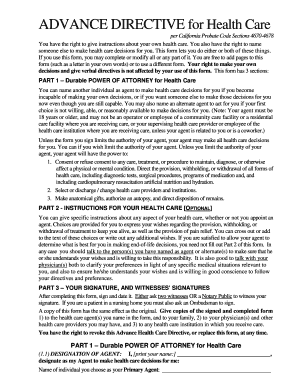 California Advance Directive for Health Care