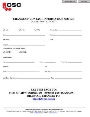 Change of Contact Information Notice
