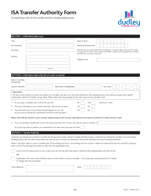 UK Cash ISA Transfer Authority Form