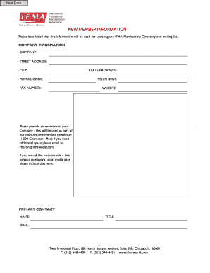 IFMA New Member Information Form