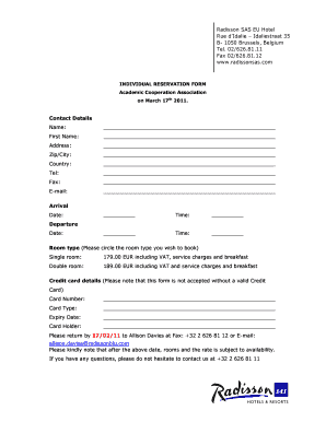 Radisson SAS EU Hotel Reservation Form