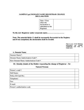 Domain Name Registrar Change Declaration