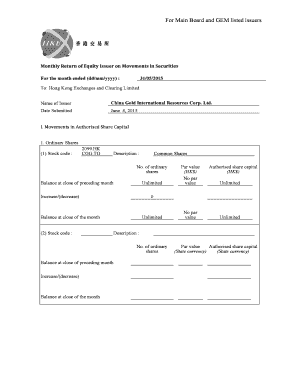 Monthly Return of Equity Issuer on Movements in Securities