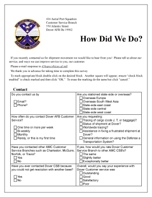 Dover AFB Customer Service Survey