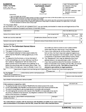 Connecticut Family Action Summons