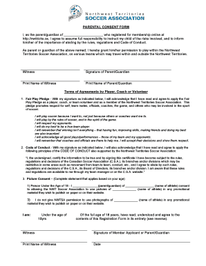 Parental Consent Form for Northwest Territories Soccer Association