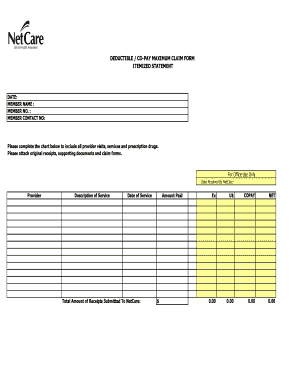 Deductible Co-Pay Maximum Claim Form