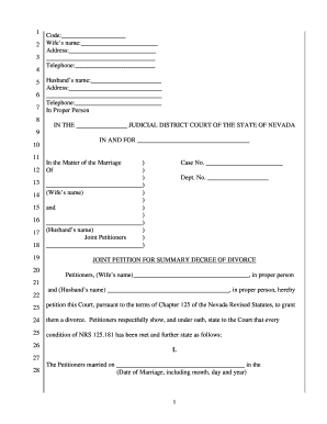 Joint Petition for Summary Decree of Divorce