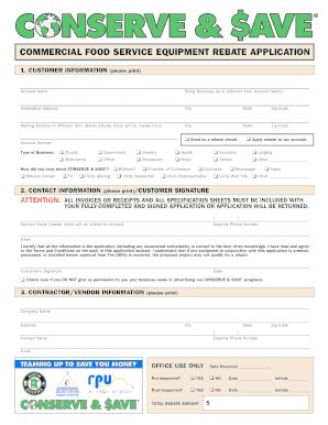 Commercial Food Service Equipment Rebate Application