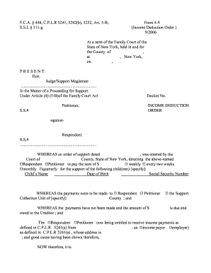 New York Income Deduction Order
