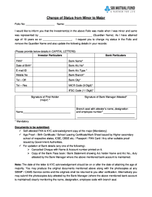 Change of Status from Minor to Major Form