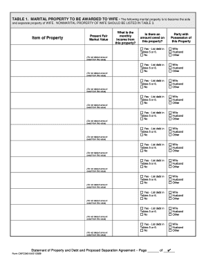 Missouri Divorce Property and Debt Form