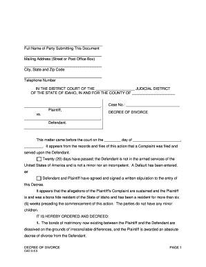 Decree of Divorce No Minor Children Form D 8-3