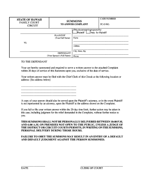 Hawaii Family Court Summons