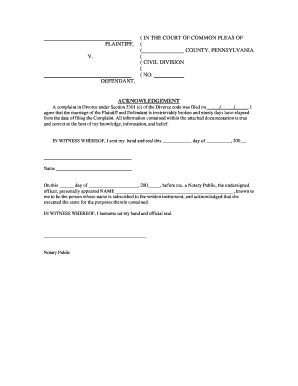Divorce Complaint Acknowledgment